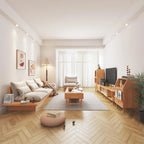 Beige Cotton Linen Sofa with Wood Frame and Storage