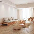 Beige Cotton Linen Sofa with Wood Frame and Storage