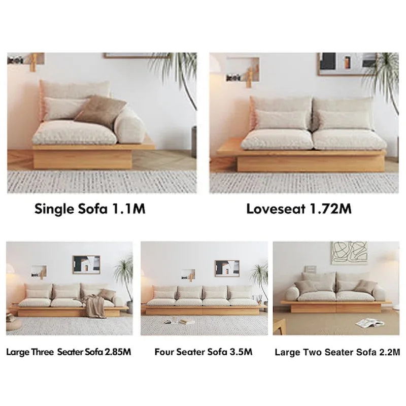 Beige Cotton Linen Sofa with Wood Frame and Storage
