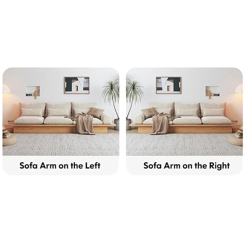 Beige Cotton Linen Sofa with Wood Frame and Storage