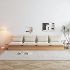 Beige Cotton Linen Sofa with Wood Frame and Storage