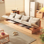 Beige Cotton Linen Sofa with Wood Frame and Storage