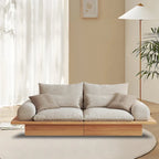 Beige Cotton Linen Sofa with Wood Frame and Storage