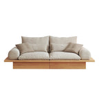Beige Cotton Linen Sofa with Wood Frame and Storage