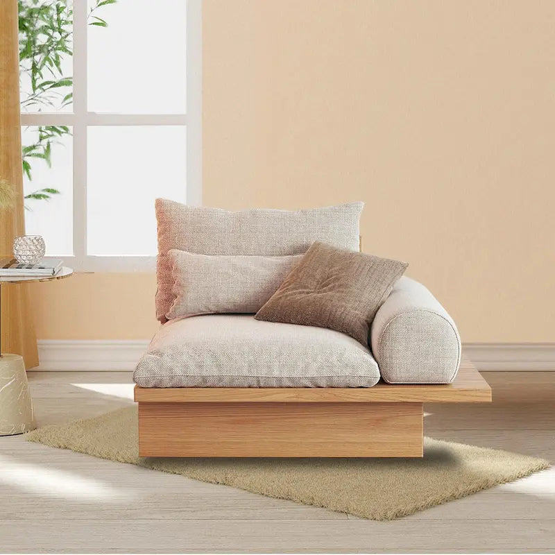 Beige Cotton Linen Sofa with Wood Frame and Storage