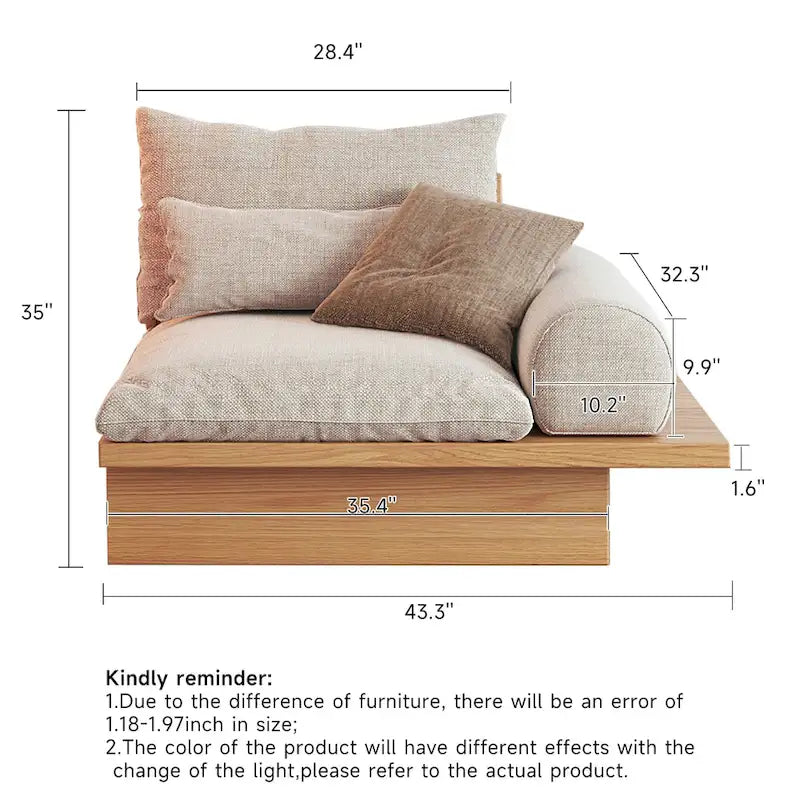 Beige Cotton Linen Sofa with Wood Frame and Storage