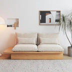 Beige Cotton Linen Sofa with Wood Frame and Storage