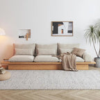 Beige Cotton Linen Sofa with Wood Frame and Storage