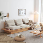 Beige Cotton Linen Sofa with Wood Frame and Storage
