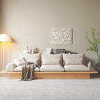 Beige Cotton Linen Sofa with Wood Frame and Storage