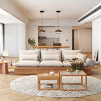 Beige Cotton Linen Sofa with Wood Frame and Storage