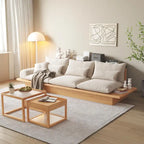 Beige Cotton Linen Sofa with Wood Frame and Storage