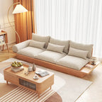 Beige Cotton Linen Sofa with Wood Frame and Storage