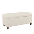 Button Tufted Storage Bench with Walnut Legs Cream Fabric