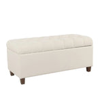 Button Tufted Storage Bench with Walnut Legs Cream Fabric