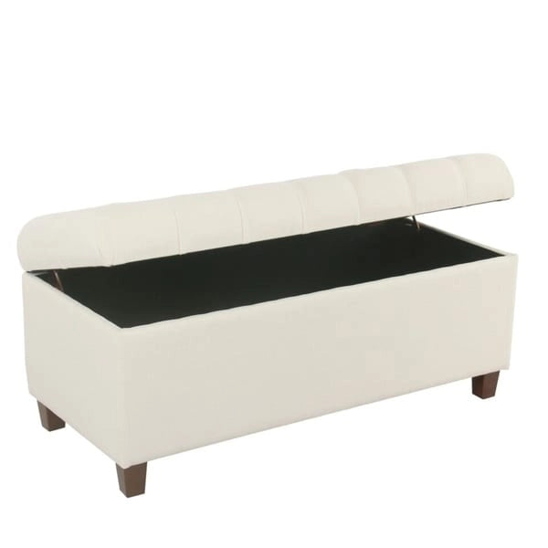 Button Tufted Storage Bench with Walnut Legs Cream Fabric