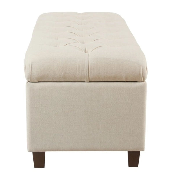 Button Tufted Storage Bench with Walnut Legs Cream Fabric