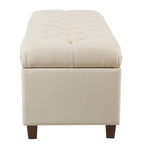 Button Tufted Storage Bench with Walnut Legs Cream Fabric