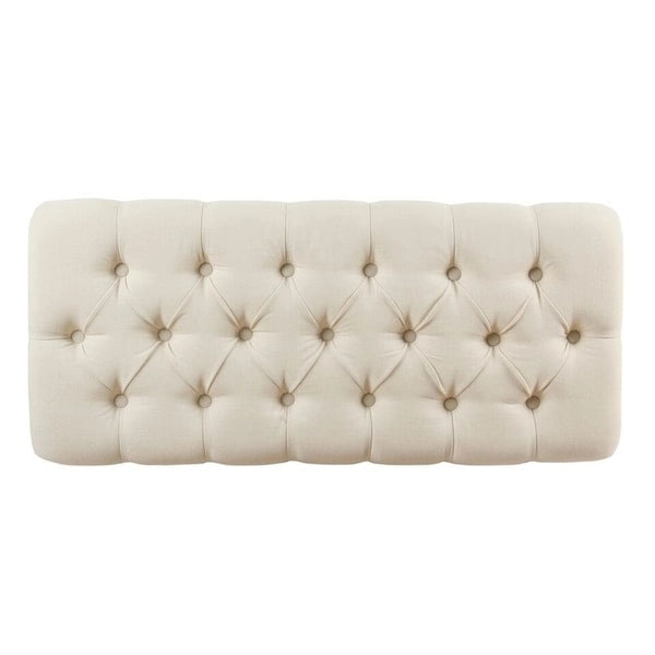 Button Tufted Storage Bench with Walnut Legs Cream Fabric