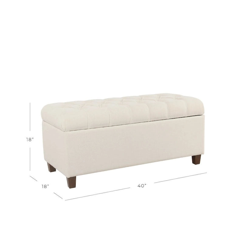 Button Tufted Storage Bench with Walnut Legs Cream Fabric