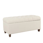 Button Tufted Storage Bench with Walnut Legs Cream Fabric
