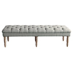 Grey Button-Tufted Upholstered Bench with Distressed Wood Legs