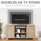 58 Inch Rattan TV Stand with Drawers and Adjustable Shelves