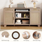 58 Inch Rattan TV Stand with Drawers and Adjustable Shelves