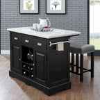 Marble Top Kitchen Island with Wine and Stemware Storage