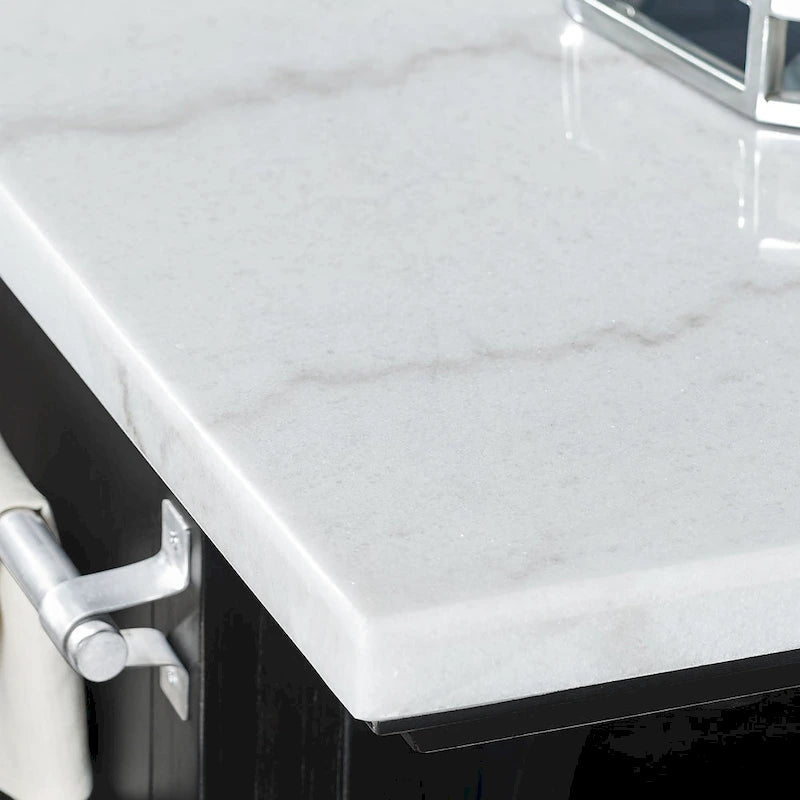 Marble Top Kitchen Island with Wine and Stemware Storage