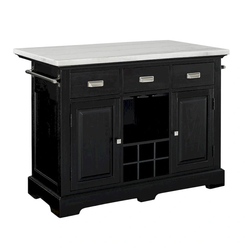 Marble Top Kitchen Island with Wine and Stemware Storage