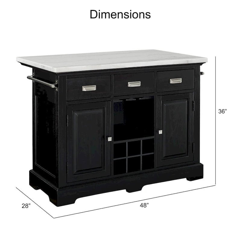 Marble Top Kitchen Island with Wine and Stemware Storage