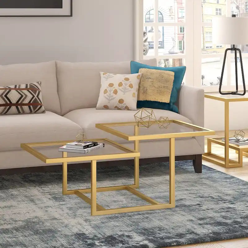 Two-Tier Gold Coffee Table with Tempered Glass