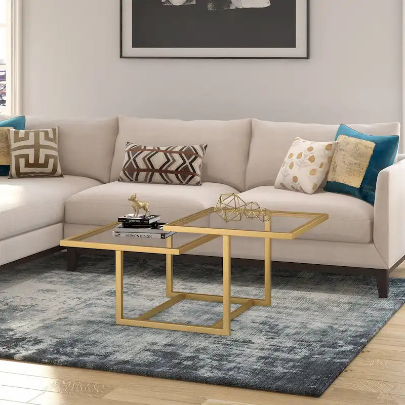 Two-Tier Gold Coffee Table with Tempered Glass