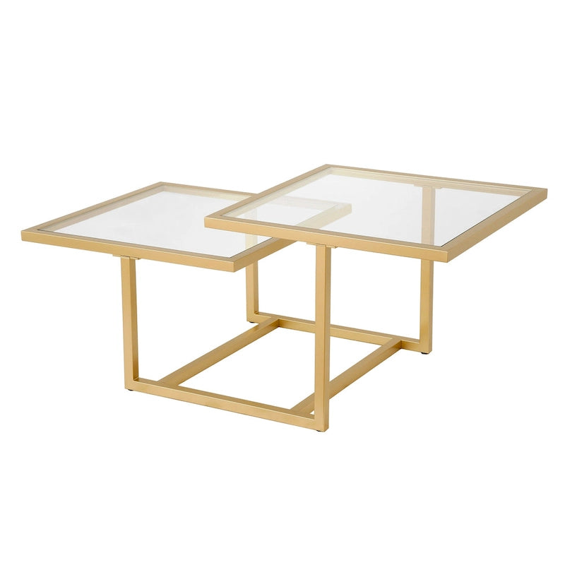 Two-Tier Gold Coffee Table with Tempered Glass
