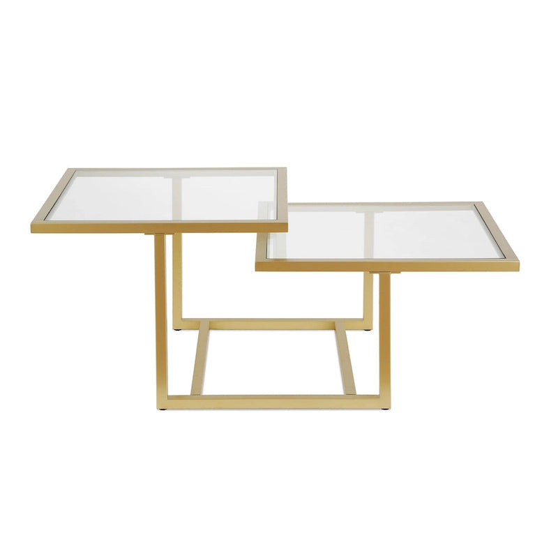 Two-Tier Gold Coffee Table with Tempered Glass