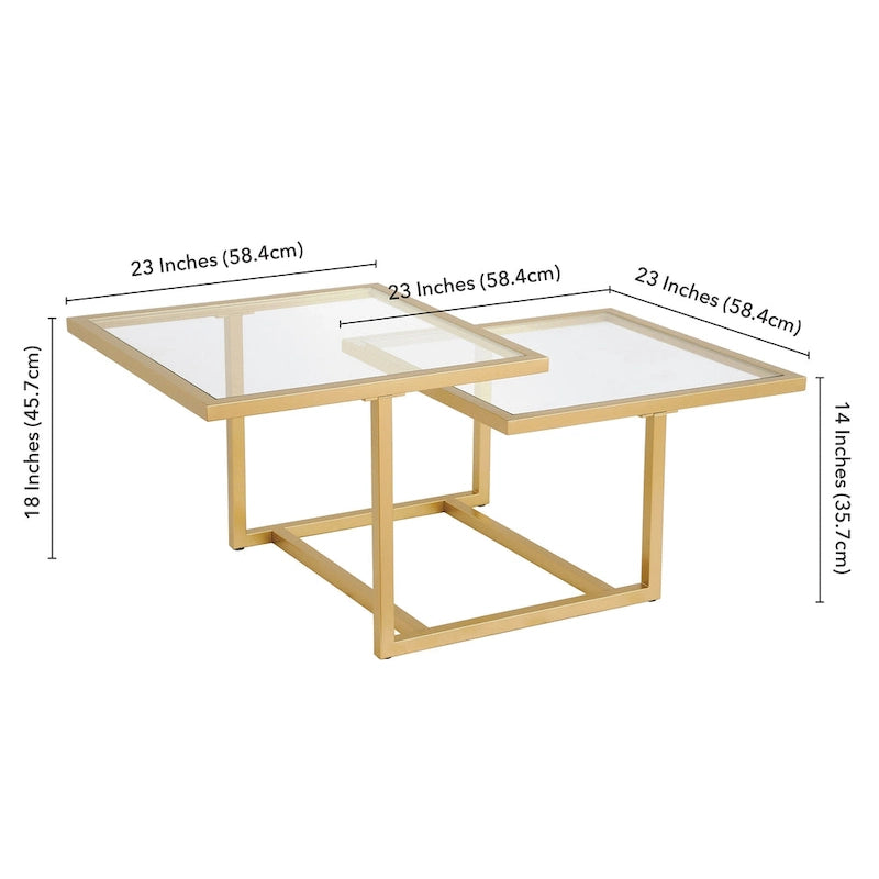 Two-Tier Gold Coffee Table with Tempered Glass