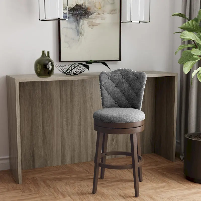 Upholstered Wood Swivel Stool with Arched Back