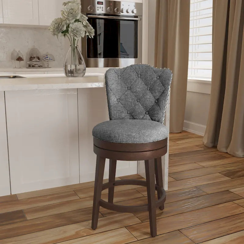 Upholstered Wood Swivel Stool with Arched Back