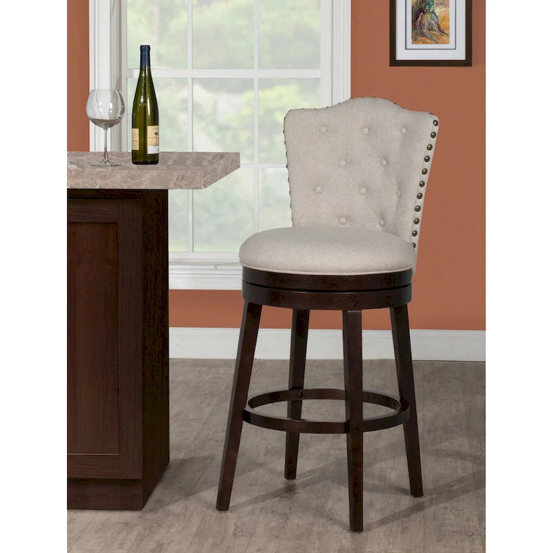 Upholstered Wood Swivel Stool with Arched Back