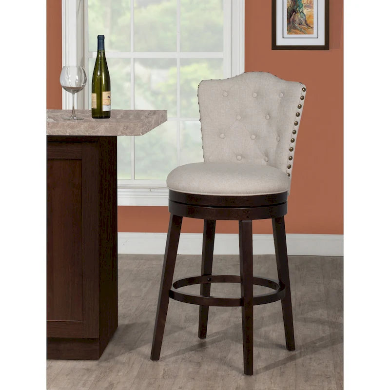 Upholstered Wood Swivel Stool with Arched Back
