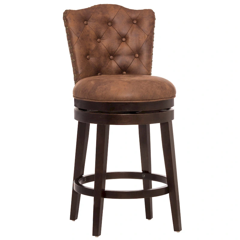 Upholstered Wood Swivel Stool with Arched Back