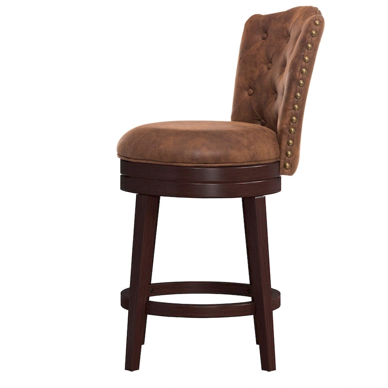 Upholstered Wood Swivel Stool with Arched Back
