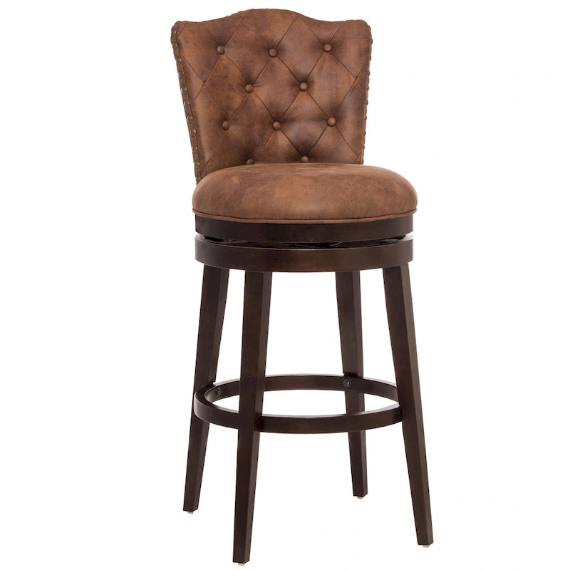 Upholstered Wood Swivel Stool with Arched Back