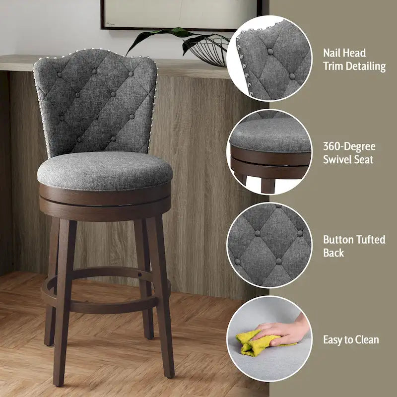 Upholstered Wood Swivel Stool with Arched Back