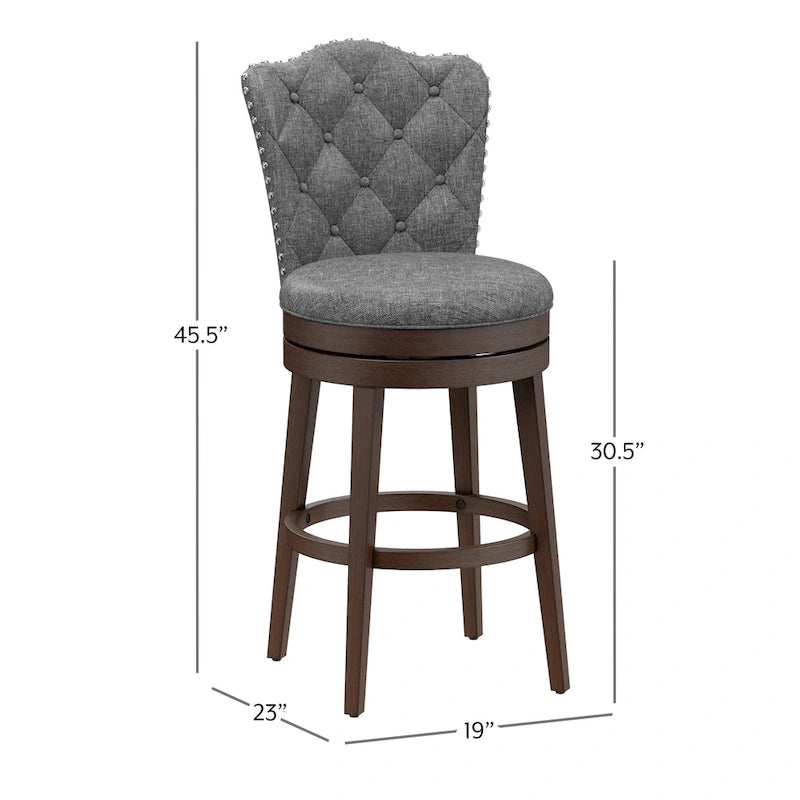 Upholstered Wood Swivel Stool with Arched Back