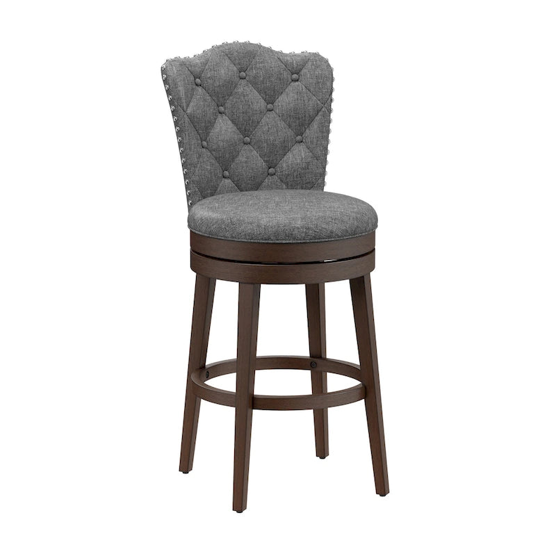 Upholstered Wood Swivel Stool with Arched Back