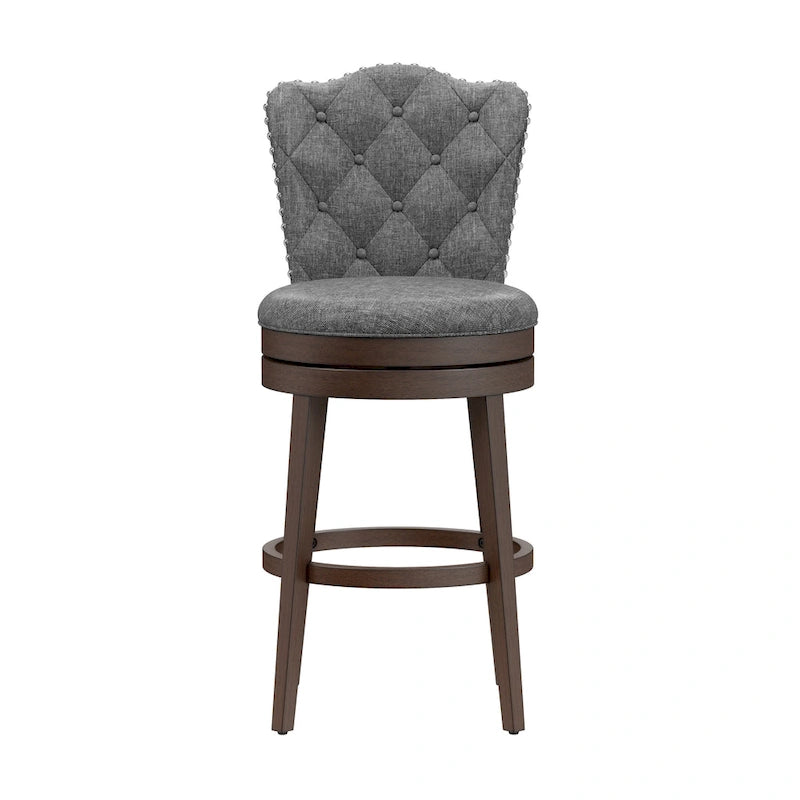Upholstered Wood Swivel Stool with Arched Back