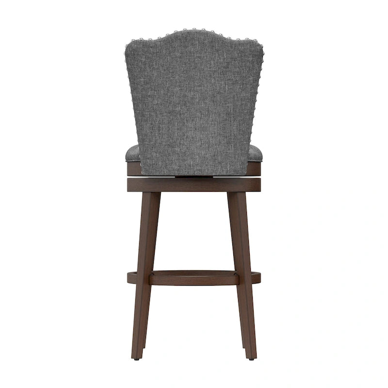 Upholstered Wood Swivel Stool with Arched Back