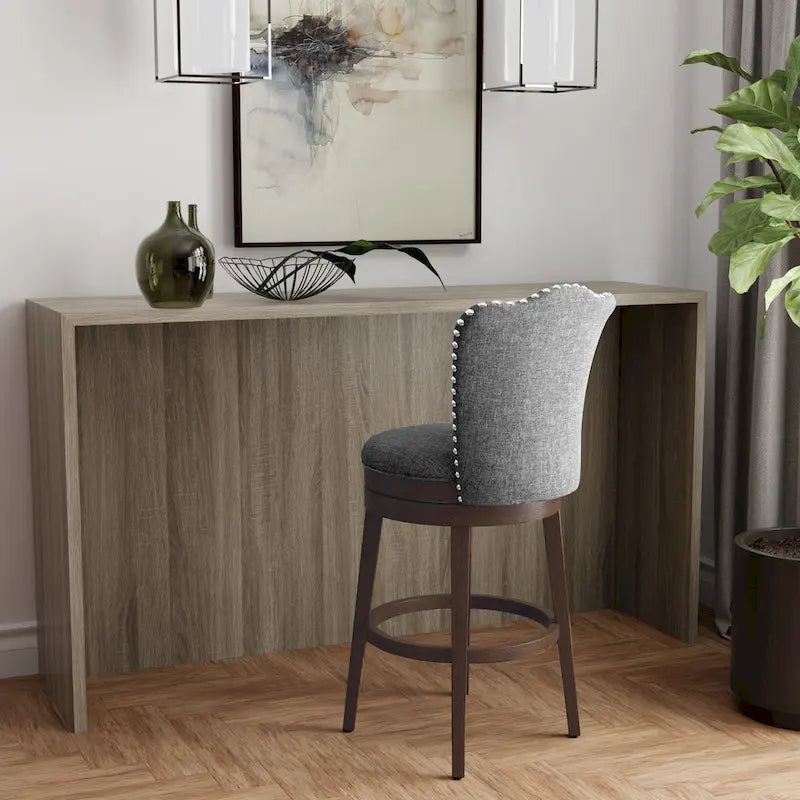 Upholstered Wood Swivel Stool with Arched Back